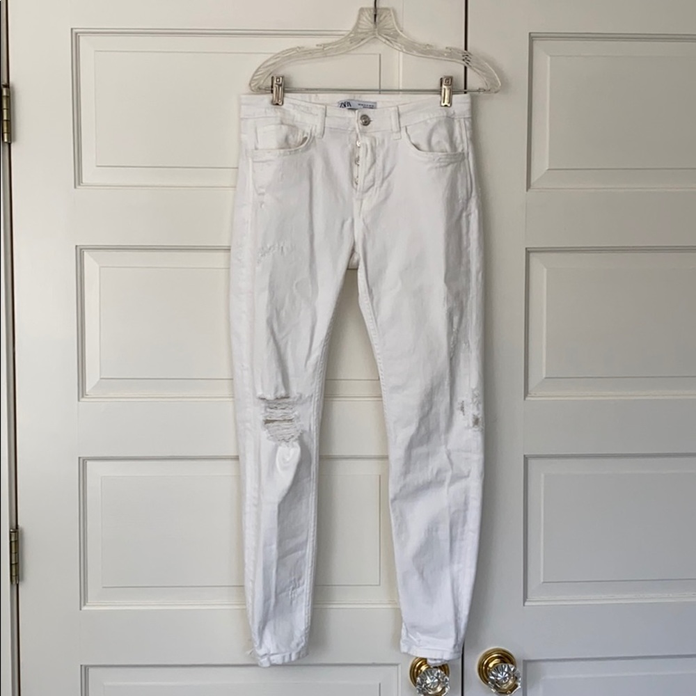 zara white ripped jeans